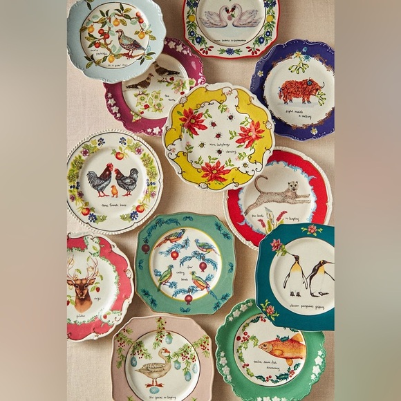 Anthropologie Lou Rota 12 Days of Christmas Dessert Plates Nine Lady Bugs NEW - Picture 2 of 11